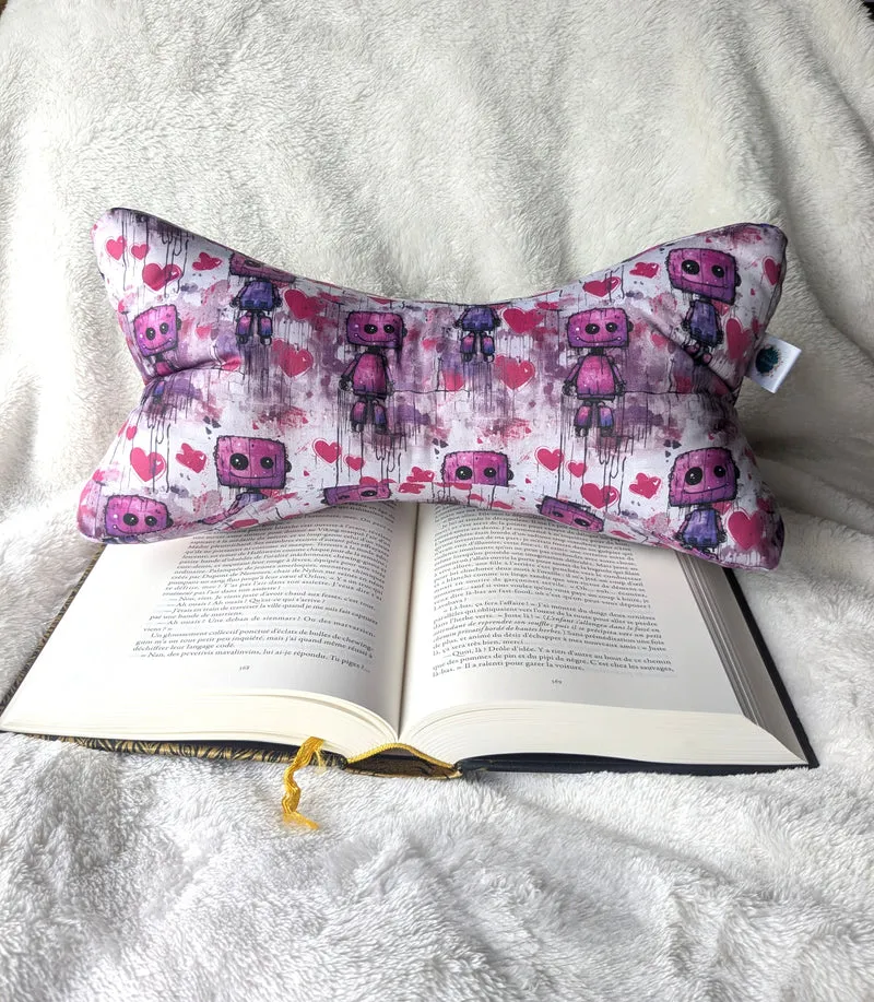 Os de lecture - Confort et support de lecture - Coton BIO - Motifs Robots coeur roses LoveMachine