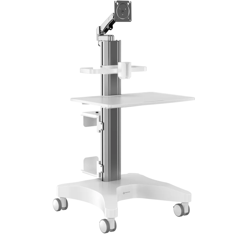 Medical cart with gas lift For monitors 15-32" Load 1-7 kg VESA 75x75, 100x100 mm Height adjustment 1050-1200 mm Rubber wheels 75 mm Cable management CPU holder MCR1