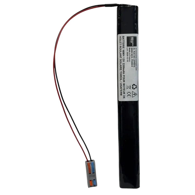 Batterie NiMH 12V 2200mAh pour moteur de volet roulant solaire TOIROL / UNAFERM – Sans connecteur