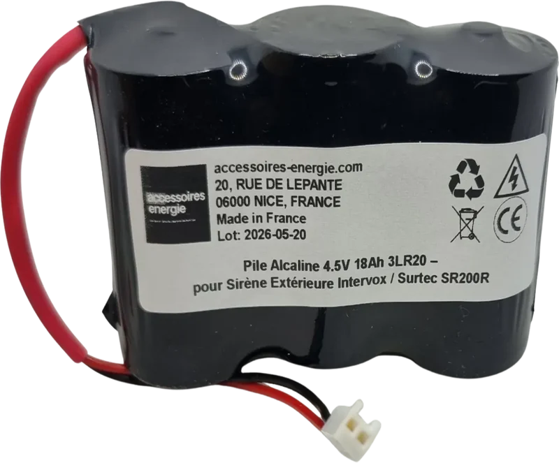 Pile Alcaline 4.5V 18Ah 3LR20 Intervox Surtec SR200R