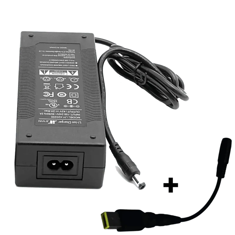 Chargeur 42v 2A avec adaptateur fiche Carré jaune