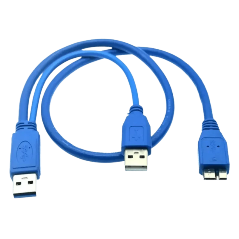 Câble d'alimentation USB 3.0 vers Micro B en Y Bleu 1M