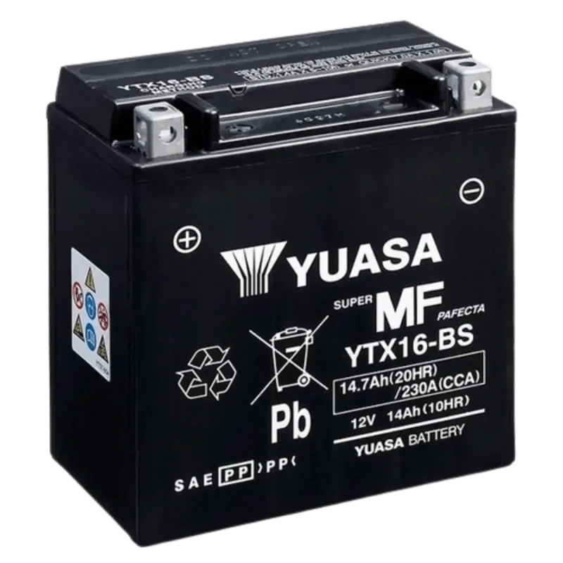 Batterie Moto YUASA YTX16 12V AGM – Sans Entretien Prête à l'Emploi