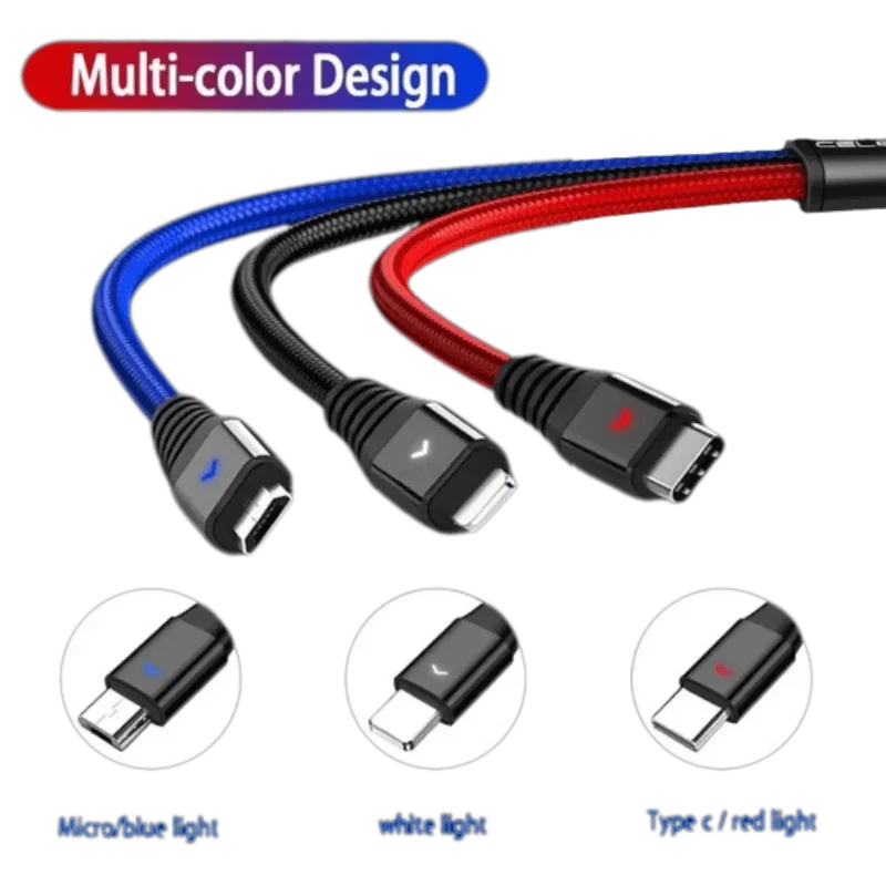 Câble 2 Mètres en Tissu de Charge 3 en 1 pour Android