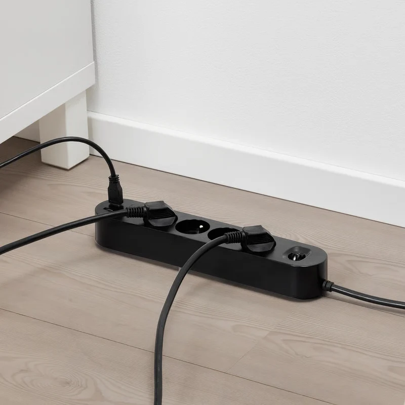Prise quadruple 2 ports USB, noir, 3.0 m
