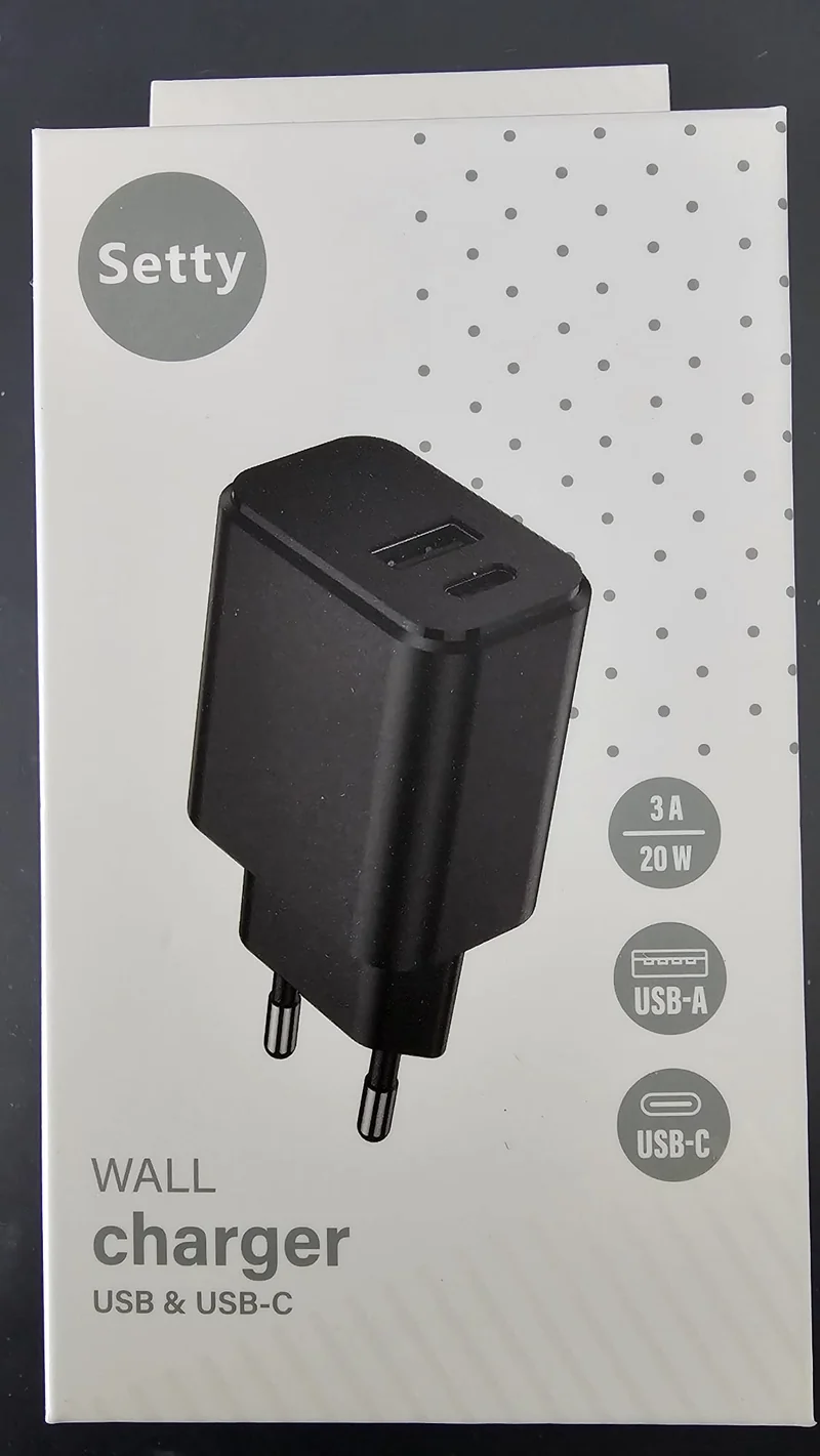 Chargeur 20W 3A Noir/Blanc Setty Travel Charger USB-A - USB-C