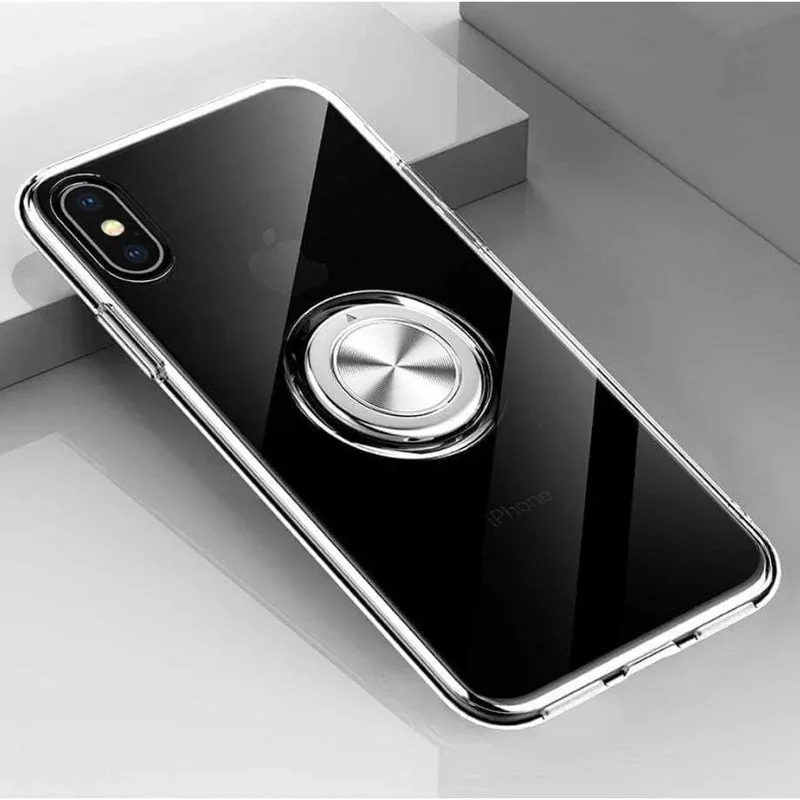Étui de téléphone transparent à anneau magnétique pour iPhone